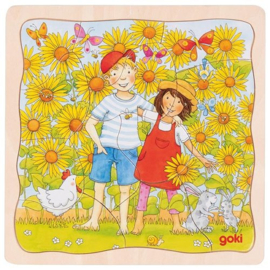 Goki | puzzel zonnebloemveld | 3 lagen, 35 stukjes
