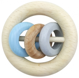 Hess | rammelaar met 3 houten ringen | naturel/blauw