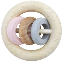 Hess | rammelaar met 3 houten ringen (naturel/roze)