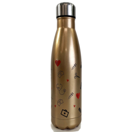 Dubbelwandige fles - zorg symbolen - Golden