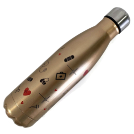 Dubbelwandige fles - zorg symbolen - Golden