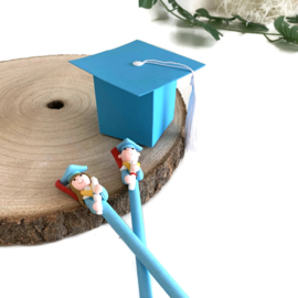 Cadeau doosje blauw - Geslaagd- Afstudeerhoed