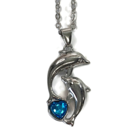 Ketting- Dolfijn - steentje blauw