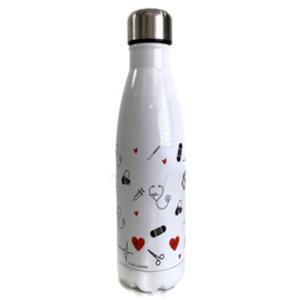 Dubbelwandige fles - zorg symbolen - Wit