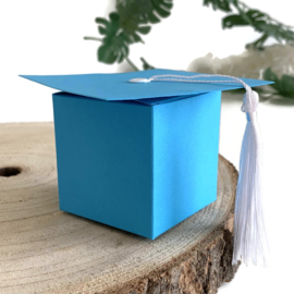 Cadeau doosje blauw - Geslaagd- Afstudeerhoed