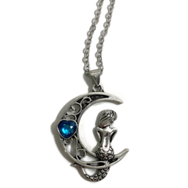Ketting- Meermin op de maan - steentje blauw