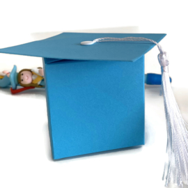Cadeau doosje blauw - Geslaagd- Afstudeerhoed