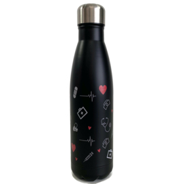 Dubbelwandige fles - zorg symbolen - Zwart