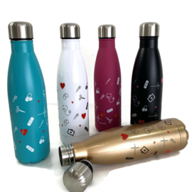 Dubbelwandige fles - zorg symbolen - Golden
