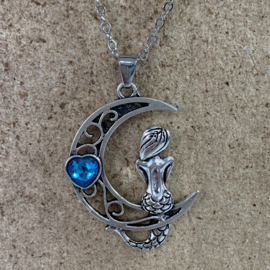 Ketting- Meermin op de maan - steentje blauw