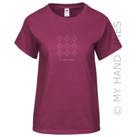 DAMES T-SHIRT BORDEAUX 9 x FLOWER (Merk FRUIT OF THE LOOM ®)