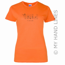 DAMES T-SHIRT "VRIJ" (Merk RUSSELL™)