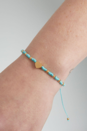 Armbandje hart goud/blauw