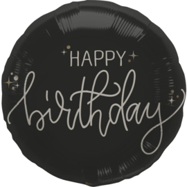 Folieballon Happy Birthday Zwart Beige 18"