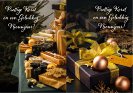 Kerstbox met 10 kerstkaarten 'Zwart Gouden Versiering'