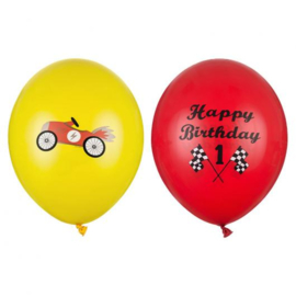 Happy Birthday Race Ballonnen Latex Rood Geel