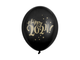Ballonnen 30cm, Happy 2024!, Pastel Zwart 5stuks
