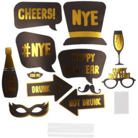 Photobooth Accessoires - BlackGold HNY - 12 stuks