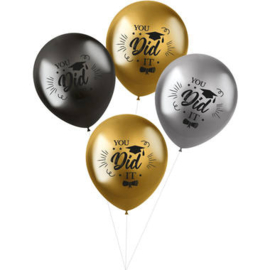 Ballonnen Shimmer 'You did it!' Tricolor 33cm - 4 stuks