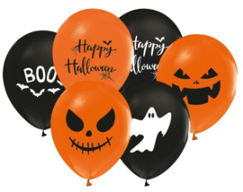 8 Ballonnen 12" Halloween Met Print Oranje/Zwart