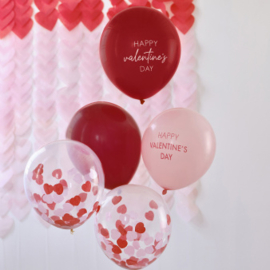 Ballonbundel - 5 stuks roze, rood en confetti