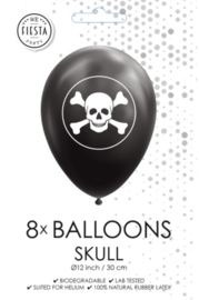 8 Ballonnen 12" Schedel Zwart