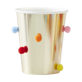 Rainbow Pom Pom Gold Paper Party Cups