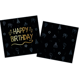 Happy Birthday Servetten Goud Zwart 33x33 16 stuks 