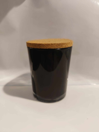 Geurkaarsje (Vanille) Zwart Glas Met Kurkdeksel - 5,7x4,7x7,2 Cm