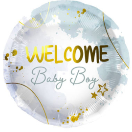 Welcome Baby Boy Blauw Goud Folieballon 18"