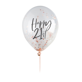 Happy 21th Confetti Ballonnen Rosé