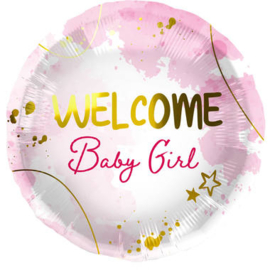 Welcome Baby Girl Roze Goud Folieballon 18"