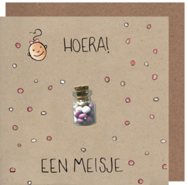 Kaart + Enveloppe: Hoera een Meisje