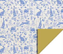 dubbelzijdig inpakpapier Hare indigo blue / yellow