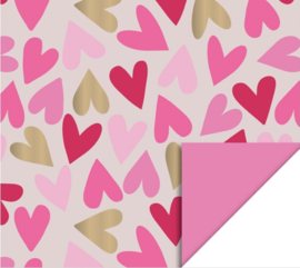 dubbelzijdig inpakpapier big hearts met fluor