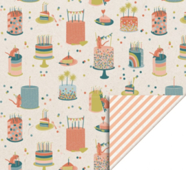 dubbelzijdig inpakpapier birthday cake stripe peach 1+1 gratis 