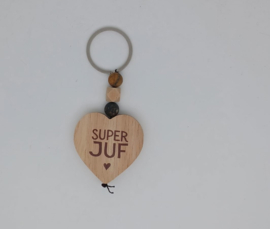 Sleutelhanger houten hart - SUPER JUF-