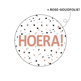 Sticker - Hoera! - Rose Goudfolie - 4 cm
