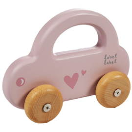 Label Label - houten auto little car - Pink (met of zonder naam)