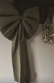 Grote linnen decoratie strik olijf groen