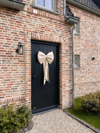 Grote linnen decoratie strik licht beige