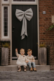 Grote linnen decoratie strik oud blauw