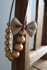 Gouden houten kralen ketting met strikje Linnen en rood-wit-blauw-oranje