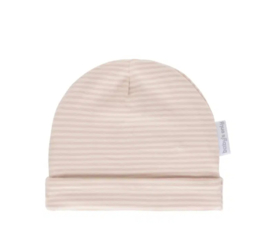 Baby mutsje oud roze met roomwit gestreept