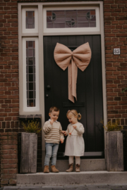 Grote linnen decoratie strik oud roze