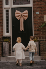 Grote linnen decoratie strik oud roze