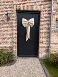 Grote linnen decoratie strik licht beige