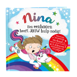 Nina een eenhoorn heeft jouw hulp nodig! Gepersonaliseerd kinderboek met naam