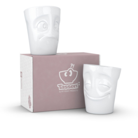 Fifty Eight products - Tassen servies - Tevreden - Ondeugend - Mokkenset zonder oor - 350 ml
