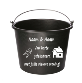 Van harte gefeliciteerd met jullie nieuwe woning! - met naam - cadeau emmer